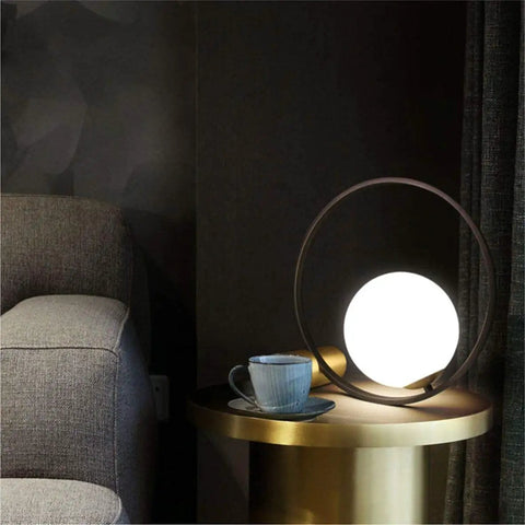 Mid Century Modern Nightstand Lamp In Black Matte Metal With Frosted Glass Globe Round Desk Table Light For Living Room Or Bedroom Large Size Sleek Durable Glow For Home Or Office Setup