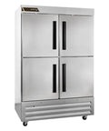 The Real Deal Heavy Duty Reach In Freezer With Two Section Split Solid Doors Serious 43 Cubic Foot Capacity Top view of stainless steel freezer.