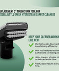Front view of replacement 5in tough stain tool for Bissell Little Green HydroSteam cleaners with rows of white bristles.