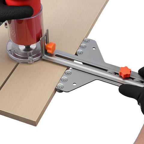 Rock Solid Router Milling Bracket With Adjustable Circle Cutting Jig And Straight Edge Guide used on MDF, with precision adjustments for cutting.