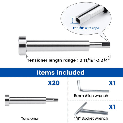 Patent Pending Invisible Cable Railing Kit Twenty Pack One Eighth Inch Receiver Swage Stud End For Two By Two Or Four By Four Wood And Metal Posts Stainless Steel Deck Cable Railing System CR36
