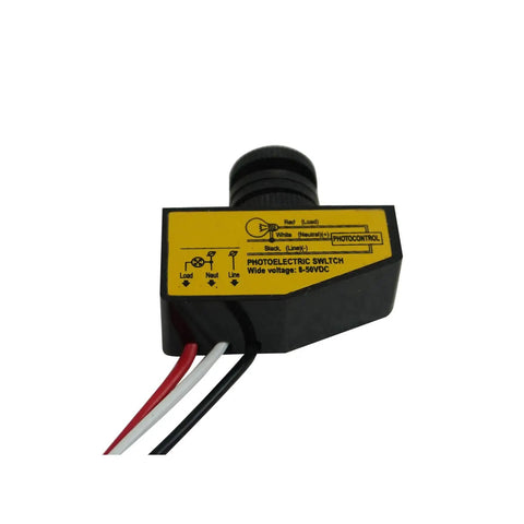 Dusk To Dawn Outdoor Light Sensor Switch, DC 8-50V photoelectric switch with 3.5A load, showing diagram and wire connections