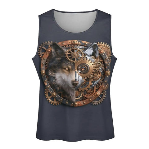 Mens Viking Wolf Graphic Tank Top Featuring A Relaxed Sleeveless Muscle Tee Cut Loose Streetwear Fit For Epic Gym Workouts And Chill Summer Hangouts with gear art design.
