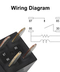 Wiring diagram and close-up of 2 Pack 12V DC Automotive Relay Kit 20A SPST 4 Pin High Temp 125C for Polaris RZR Slingshot