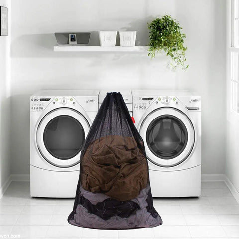 Heavy Duty Mesh Laundry Bags Set 24 x 36 Inches Drawstring Closure Black 2 Pack For Dorms College Travel Apartments Factories Durable