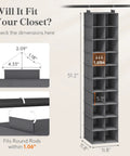 Dimensions of Dope Foldable Hanging Shoe Closet Rack Solid Thick Fabric Storage System With Wide Compartments in gray.