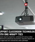 Ceiling-mounted projector secured with One Wrap Tape Three Quarter Inch By Twenty Five Yard Double Sided Self Gripping Roll