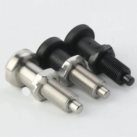 Dead On Accurate Rock Solid Grip Slick Stainless M10 To M20 Spring Loaded Indexing Plunger With Locking Nut, three variants shown.