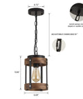 Rustic Farmhouse Pendant Lights Two Pack In Solid Oak And Matte Black Metal Cages with 59 inch adjustable chain.