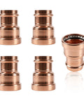 Straight Up Pro Grade Copper Press Coupling Reducer 5 Pack Fits 4 To 2 Inch Pipe Press Fit Plumbing Connector For Type M L K Tubing, copper fittings in various angles.