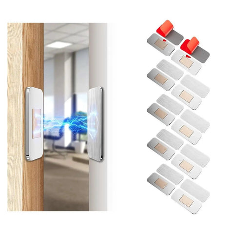 12 Pack Magnetic Cabinet Door Catch Kit With Ultra Thin Stainless Steel Latch, Strong Adhesive No Drill Install, Includes Cleaning Wipes