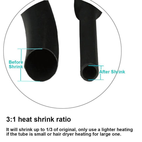 130 Pcs Dual Wall Adhesive Heat Shrink Tubing Kit With 6 Sizes 1/2 3/8 1/4 3/16 1/8 3/32 Inch Marine Wire Sleeve Tube Assortment Showing Before and After Shrinking