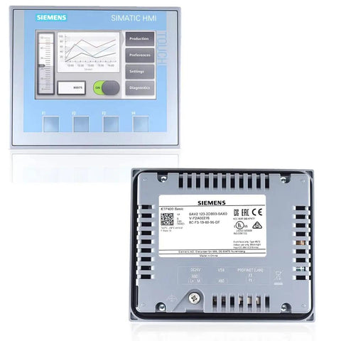 Front and back view of KTP400 HMI Touch Panel for Industrial Automation and Control Systems, High Resolution Wide Screen Color Display