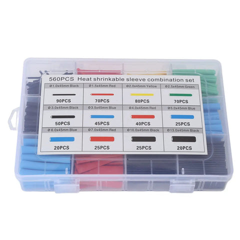 Cool Heat Shrink Tube Kit With 560 Durable Cross-Linked Polyolefin Sleeves For Flame Retardant Wire Insulation And Cable Protection Perfect For Diy Electrical Repairs And Home Upgrades, assorted sizes in case