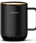 Smart Self Heating Coffee Mug With 14 Oz Size And Intelligent AI Heat Control featuring a sleek black ceramic design and temperature controls.