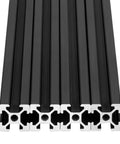 Close-up view of Four Pack 300mm T Slot Aluminum Extrusion Linear Rail Kit European Standard Anodized Finish For 3D Printers And CNC DIY Builds Black Eleven Point Eight Inch Length