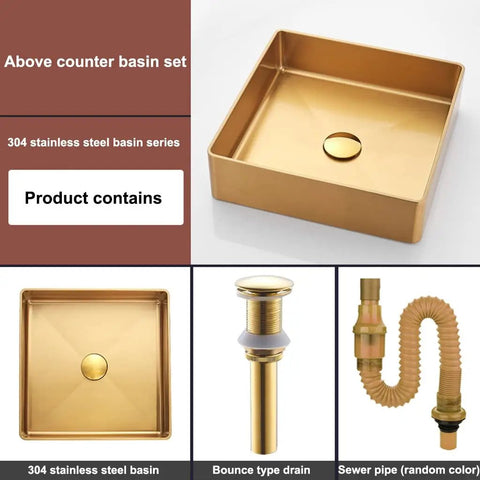 Square Stainless Steel Vessel Sink T304 Bathroom Wash Basin Counter Mount With Pop Up Drain Brushed Nano Finish, set includes sink and drain.