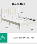 Heavy Duty Queen Bed Frame Rocking Piano Key Headboard And Reliable Metal Platform Base With Integrated Steel Slats For No Box Spring Needed Hassle Free Assembly Plus Crisp White Velvet Finish dimensions and design.