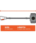 Retractable Tool Lanyard With Locking Carabiner For Belt Or Harness, Gray, ANSI ISEA 121-2018 Certified, dimensions illustration