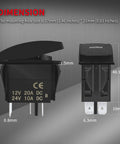 12V Horn Button Momentary Rocker Switch With Blue LED Lights Waterproof Toggle dimensions shown with 5-pin configuration