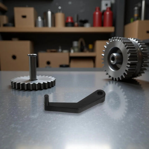 Heavy Duty 2 Piece Tire Balance Caliper Crank Handles For Wheel Measuring Tool Lightweight Non Slip Plastic with a black crank handle on a work surface.