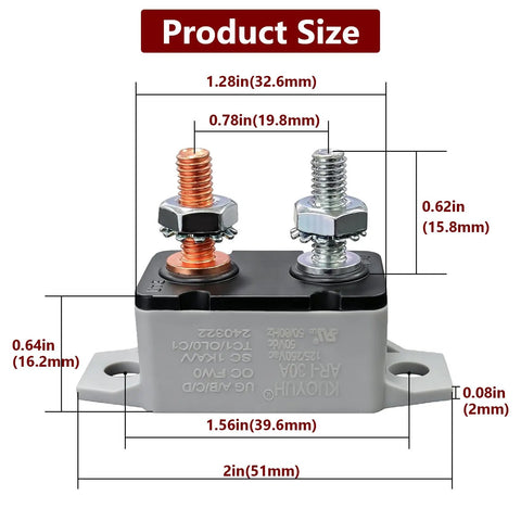 Four Pack Auto Reset Stud Type Circuit Breakers With Cover And Red Vinyl Waterproof Protectors For 12V To 24V DC Boats RVs Motors And Cars 30 Amp Power Protection