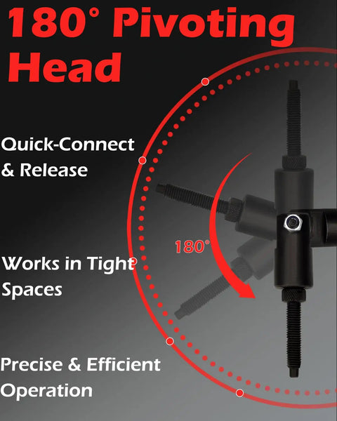 180-degree pivoting head on Heavy Duty Locking Pliers And Nine Point Eight Inch Slide Hammer Combo With Quick Release Swivel Connector