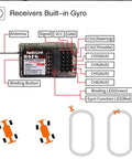 Diagram of R6FG receiver connections for RC4GS V3 5 Channel Pro Grade Transmitter With Gyro And R6FG Receivers 2.4GHz Remote Controller Kit