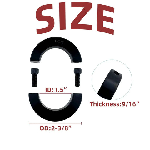 1-1/2 Inch Bore Clamp-On Set Screw Collar with 2-3/8 Inch OD, black oxide, double opening for construction machinery marine