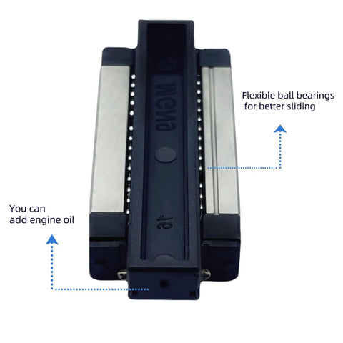 Two Pack Beefy Black Carriage Block For 12mm Wide MGN12H Linear Guide Rail With Smooth Sliding High Precision Bearings Durable Steel For Quiet Operation And Ultra Smooth Running, shown front view