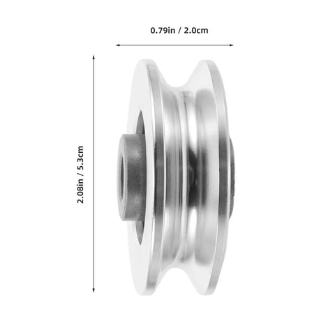 Aluminum Pulley Wheel For Cable Machines 2.09 Inch Silent Bearing Rope Roller For Home Gym Pulley Systems And Weight Lifting Attachments Quiet Durable Fitness Equipment To Maximize Upper Body Training, silver side view with 0.79in width and 2.08in height