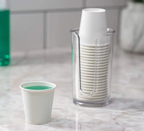 3 Oz White Paper Cups Set Of 600 For Espresso Tea Samples And Mouthwash Small Disposable Cups On Bathroom Counter