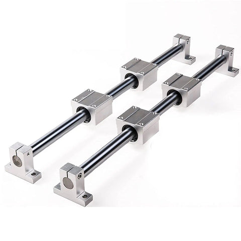 Linear Motion Rod Shaft Guide 10mm Diameter By 700mm Length Chrome Plated Case Hardened For 3D Printer DIY CNC Projects Tolerance H8 Precision HRC 58 To 64 Steel C45 2 Pack with mounted bearing blocks