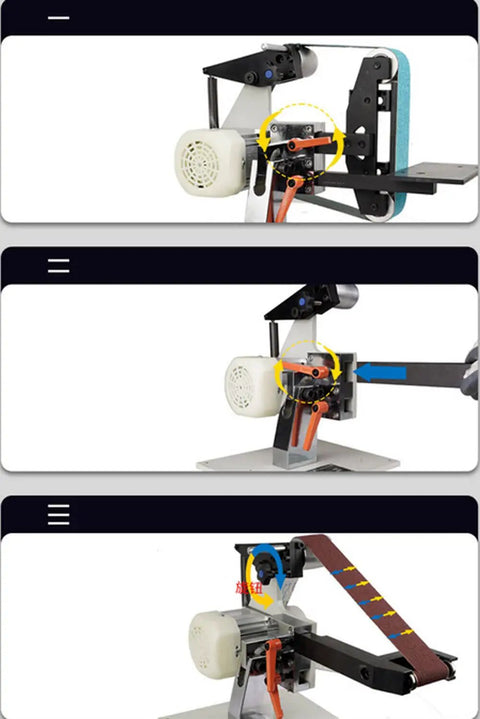 Rock Solid Brushless Belt Sander Paired With Adjustable Knife Grinder And Flip Angle Setup For Fast Blade Sharpening On Wood And Metal Shop Rigs Without Any Headache Today, showing detailed mechanism.