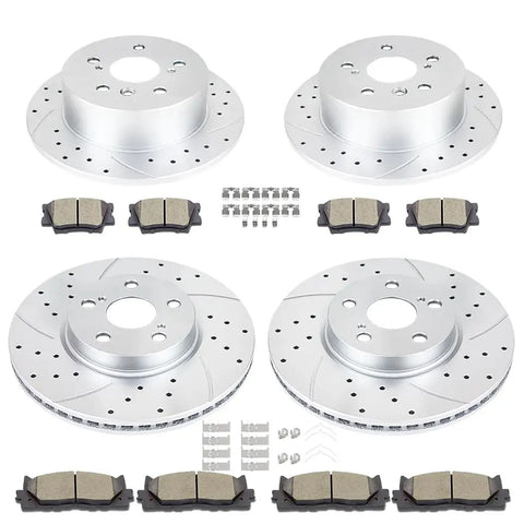 Front and Rear Drilled and Slotted Brake Rotors with Ceramic Pads Kit for Toyota Camry 2012 2017 Avalon 2013 2018 ES350