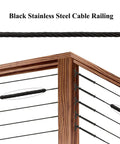 Black Cable Railing Hardware Kit For One Eighth Inch Wire Rope System, marine-grade T316 steel, wood deck detail