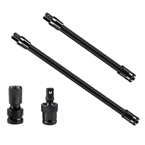 Flexible Socket Extension Rod Set Three Piece Half Inch Drive Metal Wrench Extender Kit For Tight Spaces Automotive And Home Hand Tools 250mm And 350mm Lengths with adapters visible