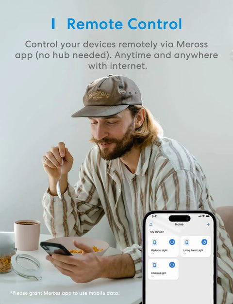 Man using Smart Dimmer Switch Single Pole That Works With HomeKit, Alexa, Google Assistant, And SmartThings app on phone.