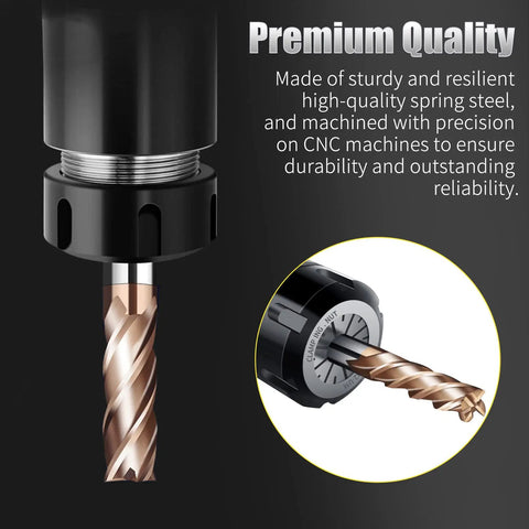 ER32 Spring Collet Set For CNC Milling And Lathe Tooling, precision tool with attached drill bit, premium spring steel