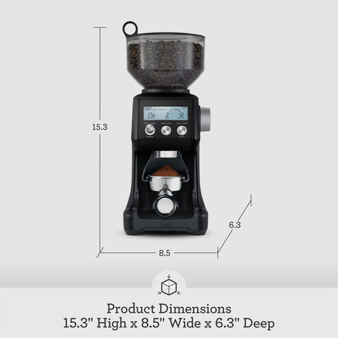Front view of Smart Grinder Pro For Coffee And Espresso In Black Truffle Finish With 60 Settings Dosing IQ Digital Timer