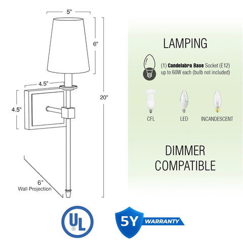 Dope Mid Century Modern Wall Sconce With Black Linen Cone Shade And Warm Brass Finish Slim Candle Wall Light specifications