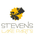 Logo of Stevens Lake Parts with tractor graphic and gear design.