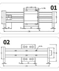 Technical diagram of DIY CNC Router Linear Bearing And Rail Kit With SFU1204 Ballscrew 1605 C7 showing dimensions and components.