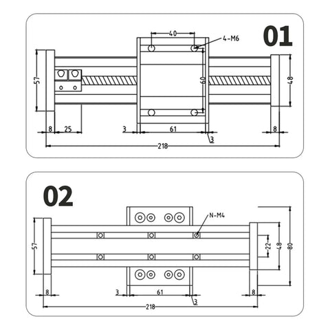 Technical diagram of DIY CNC Router Linear Bearing And Rail Kit With SFU1204 Ballscrew 1605 C7 showing dimensions and components.