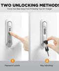 Two unlocking methods for Top Shelf EV Charger Protection Box Built Tough For Indoor And Outdoor Use All Weather Wall Mount Case.