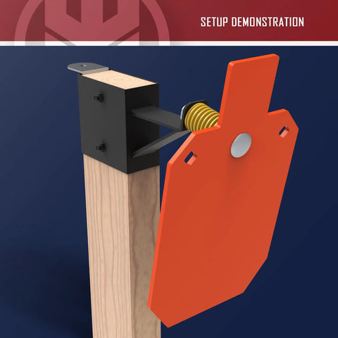 AR500 Steel Target 1/2 Inch Thick Neon Orange Silhouette Gong 12x20 With Iron 2x4 Board Hanger Set Illustrated Setup