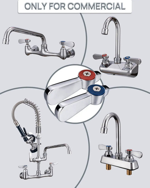 Premium 2 Pack Faucet Handle Replacement Kit Boasting A Beefy 0.43 Inch Stem And Rock Solid 20 Point Broach Interface, showing various commercial faucets.
