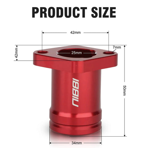 Red aluminum intake manifold for Coleman go-kart engines Predator 212, shown with dimensions and logo, corrosion-resistant design.