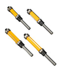 Cool Flush Trim Router Bit Set With 1/4 Inch Shank Plus Heavy Duty 1/2 Cut Diameter For Smooth Wood Trimming And Professional Grade Finish, four bits.