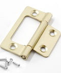 Top Shelf Non Mortise Door Hinges, 2 Inch Imitation Gold Finish, 12 Pack With Hardware, close-up with screws.